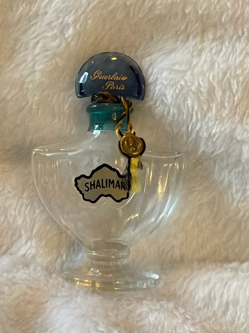 Vintage Guerlain Shalimar Perfume Bottle Empty Blue Stopper Collectible